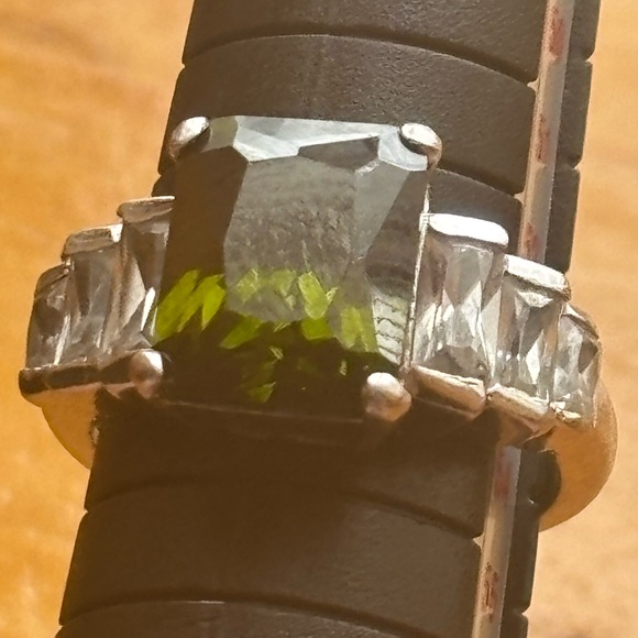 Men’s Sz 7-Vintage Ring Sterling Silver 925 Green Stone - Picture 4 of 7